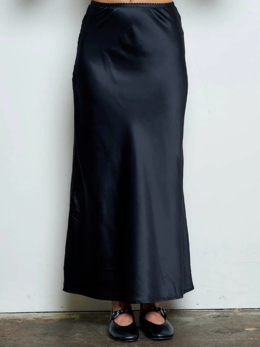 Classic Black Satin Maxi Skirt
